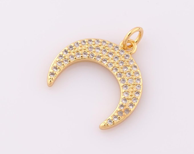 1 pcs Gold CZ Cow Horn Pendant,18K Gold Filled Cow Horn Charm,Cow Horn Charm DIY Bracelet Necklace Jewelry Making Findings Supply