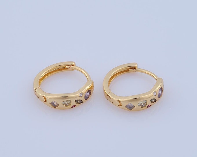 1 pair Gold CZ Hoop Earrings,18K Gold Filled Huggie Hoop Earring ,Hoop Earrings,Hypoallergenic Huggie Hoop,Gift for Her