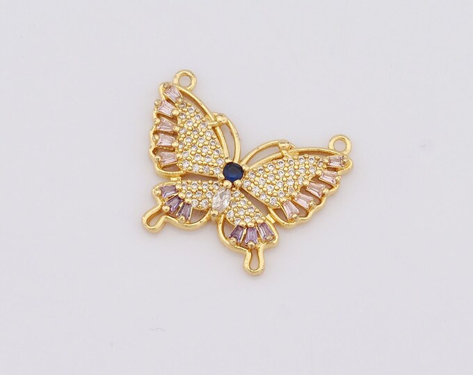 1 pcs Gold Butterfly Pendant,18K Gold Filled CZ Butterfly Charm,Butterfly Charm DIY Bracelet Necklace Jewelry Making Findings Supply