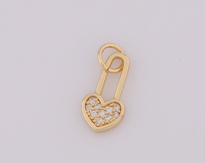 1 pcs Gold Heart Pendant,18K Gold Filled CZ Lock Charms,Lock Charms DIY Bracelet Necklace Jewelry Making Findings Supply