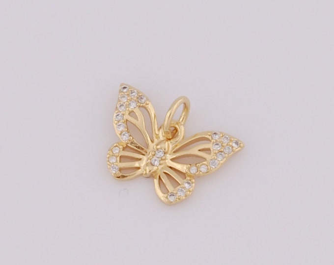 1 pcs Gold CZ Butterfly Pendant,18K Gold Filled Butterfly Charms,Butterfly Charms DIY Bracelet Necklace Jewelry Making Findings Supply