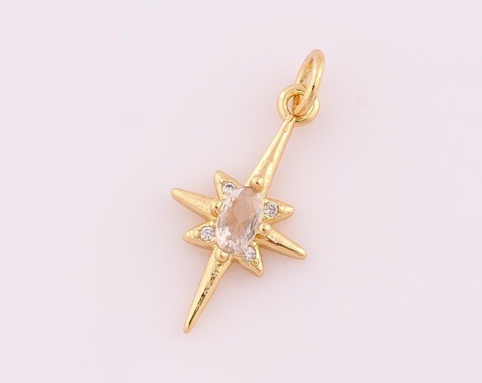 1 pcs Gold CZ North Star Pendant,18K Gold Filled Polaris Charm,North Star Charm DIY Bracelet Necklace Jewelry Making Findings Supply