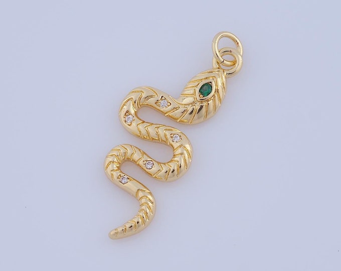 1 pcs Gold CZ Snake Pendant,18K Gold Filled Snake Charm,Snake Charm DIY Bracelet Necklace Jewelry Making Findings Supply