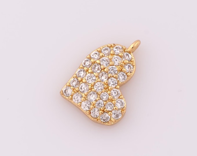 1 pcs Gold CZ Heart Pendant,18K Gold Filled Heart Charm,Heart Charm DIY Bracelet Necklace Jewelry Making Findings Supply
