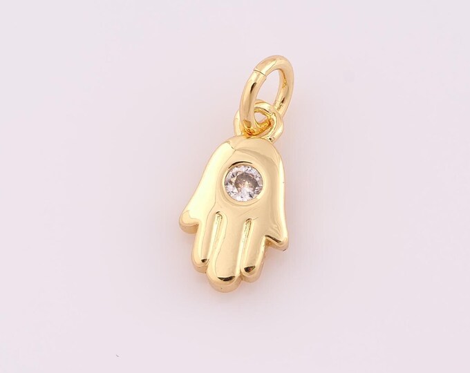 1 pcs Gold CZ Hamsa Pendant,18K Gold Filled Fatima Charm,Evil Eye Charm DIY Bracelet Necklace Jewelry Making Findings Supply