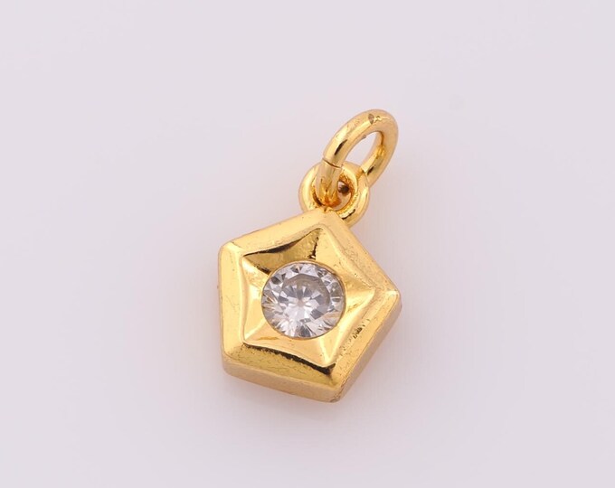 5 pcs Gold CZ Pentagon Pendant,18K Gold Filled Pentagon Charm,Pentagon Charm DIY Bracelet Necklace Jewelry Making Findings Supply