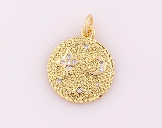 1 pcs Gold CZ Star Pendant,18K Gold Filled Moon Charm,Star Charm DIY Bracelet Necklace Jewelry Making Findings Supply