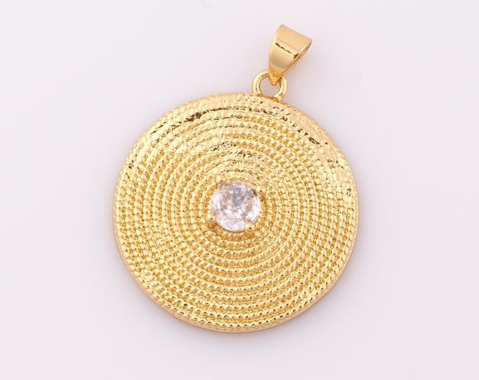 1 pcs Gold CZ Round Pendant,18K Gold Filled Round Charm,Round Charm DIY Bracelet Necklace Jewelry Making Findings Supply