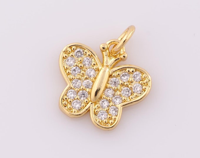 1 pcs Gold CZ Butterfly Pendant,18K Gold Filled Butterfly Charm,Butterfly Charm DIY Bracelet Necklace Jewelry Making Findings Supply