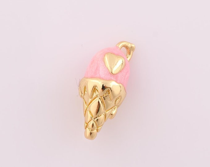1 pcs Gold Ice Cream Pendant,18K Gold Filled Heart Charm,Ice Cream Charm DIY Bracelet Necklace Jewelry Making Findings Supply