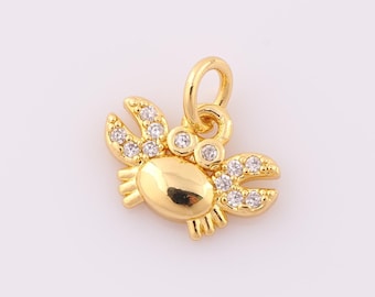 1 pcs Gold CZ Crab Pendant,18K Gold Filled Crab Charm,Crab Charm DIY Bracelet Necklace Jewelry Making Findings Supply