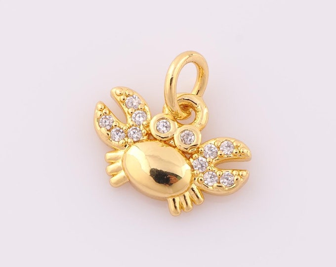 1 pcs Gold CZ Crab Pendant,18K Gold Filled Crab Charm,Crab Charm DIY Bracelet Necklace Jewelry Making Findings Supply