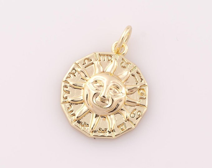 1 pcs Gold Sun Pendant,18K Gold Filled Sun Charm,Sun Charm DIY Bracelet Necklace Jewelry Making Findings Supply