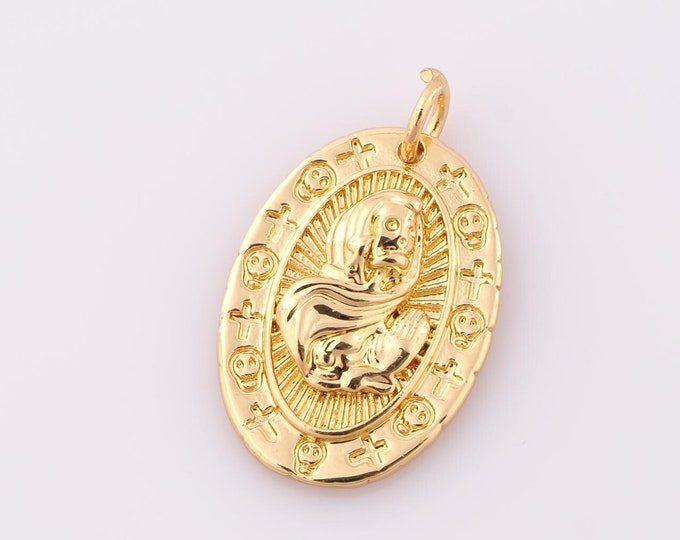 1 pcs Gold Cross Pendant,18K Gold Filled Skull Charm,Prayer Charm DIY Bracelet Necklace Jewelry Making Findings Supply