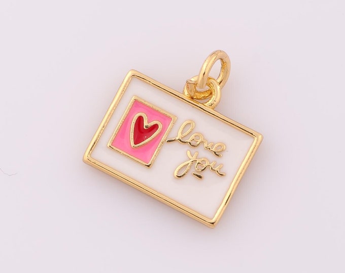 1 pcs Gold Enamel Heart Pendant,18K Gold Filled Heart Charm,Heart Charm DIY Bracelet Necklace Jewelry Making Findings Supply