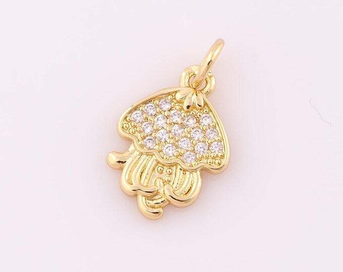 1 pcs Gold CZ Mushroom Pendant,18K Gold Filled Mushroom Charm,Mushroom Charm DIY Bracelet Necklace Jewelry Making Findings Supply