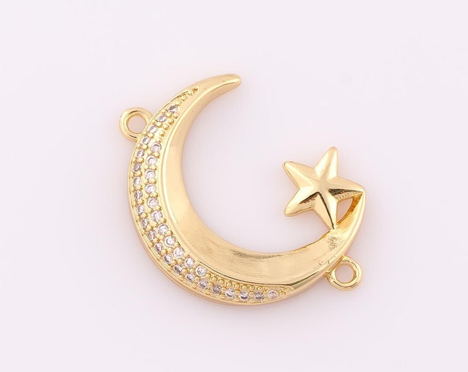 1 pcs Gold Moon Connector,18K Gold Filled Star Connector,Moon Connector DIY Bracelet Necklace Jewelry Making Findings Supply