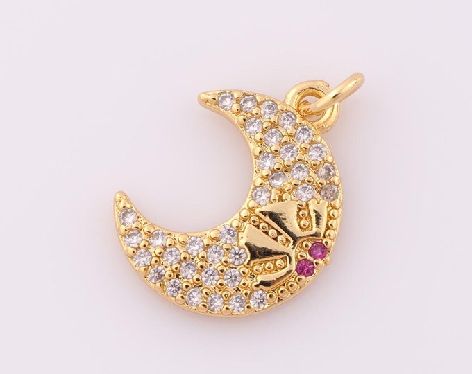 1 pcs Gold CZ Moon Pendant,18K Gold Filled Moon Charm,Moon Charm DIY Bracelet Necklace Jewelry Making Findings Supply