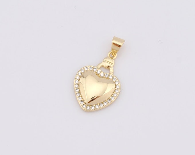 1 pcs Gold Heart Pendant,18K Gold Filled CZ Heart Charm,Heart Charm DIY Bracelet Necklace Jewelry Making Findings Supply