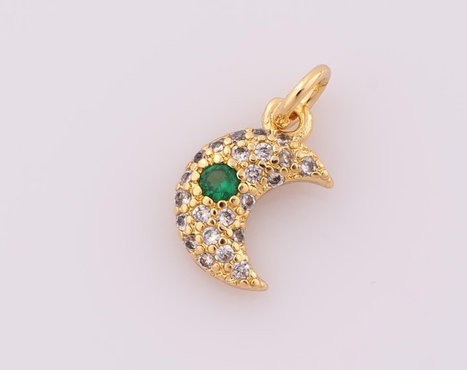 1 pcs Gold CZ Crescent Moon Pendant,18K Gold Filled Moon Charm,Crescent Moon Charm DIY Bracelet Necklace Jewelry Making Findings Supply