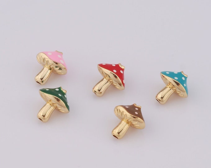 1 pcs 18K Gold Filled Enamel Mushroom Spacer Beads,Mushroom Beads,Mushroom  Beads for DIY Jewelry Making Findings Supply