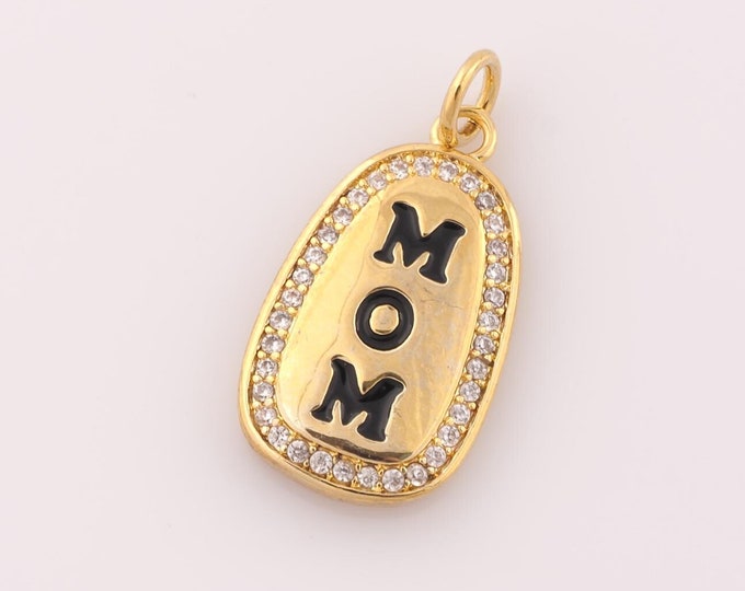 1 pcs Gold CZ MOM Pendant,18K Gold Filled Letter Charm,Oval Charm DIY Bracelet Necklace Jewelry Making Findings Supply