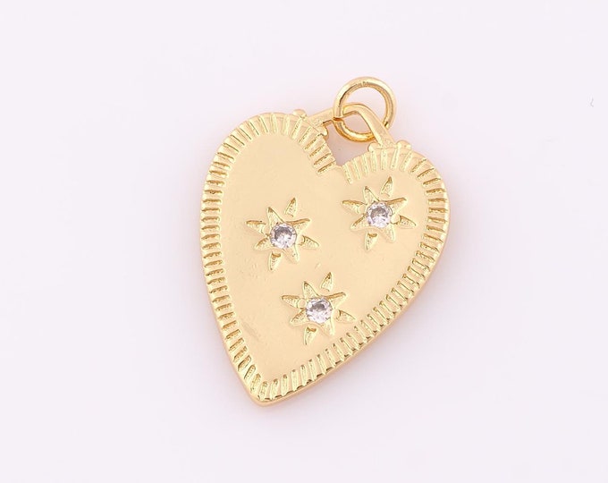 1 pcs Gold CZ Heart Pendant,18K Gold Filled Star Charm,Heart Charm DIY Bracelet Necklace Jewelry Making Findings Supply