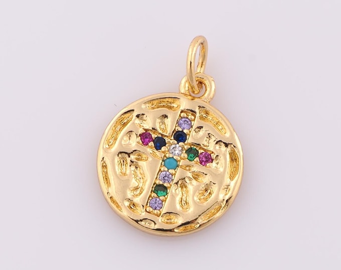 1 pcs Gold CZ Cross Pendant,18K Gold Filled Religious Charm,Christian Charm DIY Bracelet Necklace Jewelry Making Findings Supply