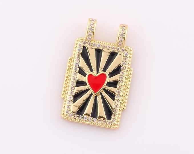 1 pcs Gold CZ Heart Pendant,18K Gold Filled Square Charm,Enamel Heart Charm DIY Bracelet Necklace Jewelry Making Findings Supply