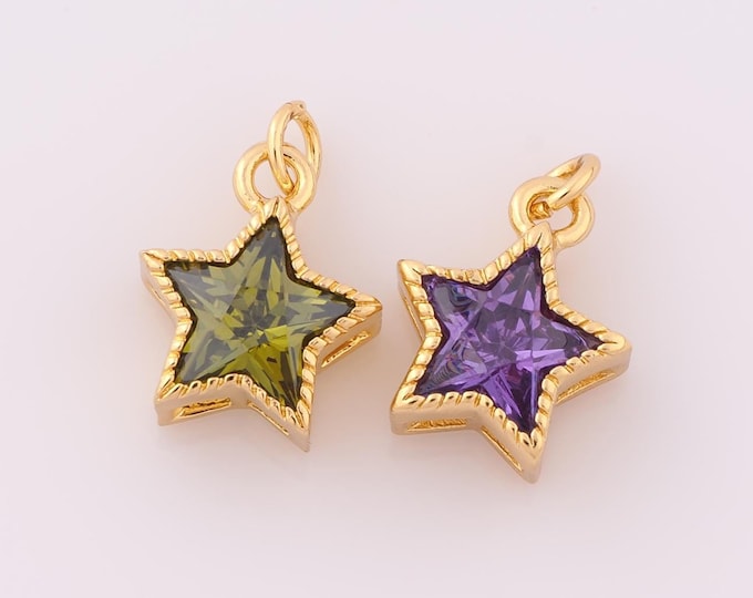 1 pcs Gold CZ Star Pendant,18K Gold Filled Star Charm,Star Charm DIY Bracelet Necklace Jewelry Making Findings Supply