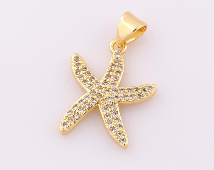 1 pcs Gold CZ Starfish Pendant,18K Gold Filled Starfish Charm,Starfish Charm DIY Bracelet Necklace Jewelry Making Findings Supply