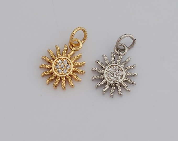 1 pcs Gold CZ Sun Pendant,18K Gold Filled Sun Charm,Sun Charm DIY Bracelet Necklace Jewelry Making Findings Supply