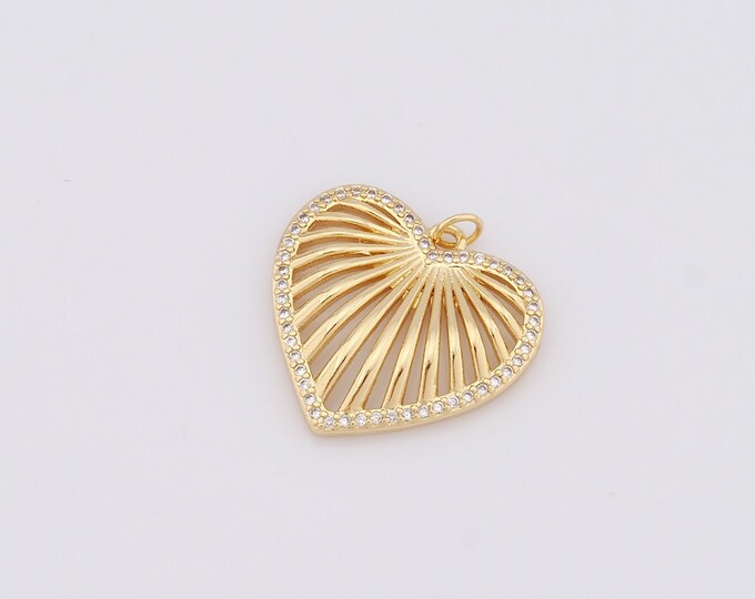 1 pcs Gold Heart Pendant,18K Gold Filled CZ Heart Charm,Heart Charm DIY Bracelet Necklace Jewelry Making Findings Supply