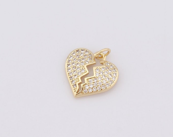 1 pcs Gold Heart Pendant,18K Gold Filled CZ Heart Charm,Heart Charm DIY Bracelet Necklace Jewelry Making Findings Supply