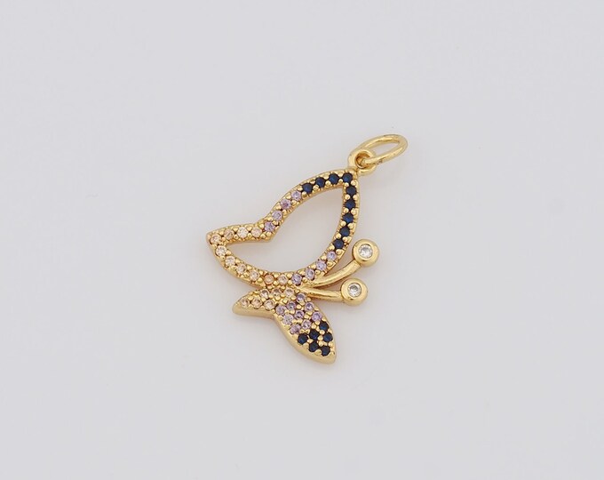 1 pcs Gold Butterfly Pendant,18K Gold Filled CZ Butterfly Charm,Butterfly Charm DIY Bracelet Necklace Jewelry Making Findings Supply