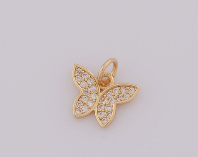 1 pcs Gold CZ Butterfly Pendant,18K Gold Filled Butterfly Charms,Butterfly Charms DIY Bracelet Necklace Jewelry Making Findings Supply