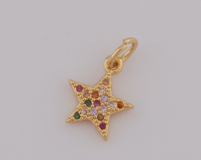 1 pcs Gold Star Pendant,18K Gold Filled CZ Star Charms,Star Charms DIY Bracelet Necklace Jewelry Making Findings Supply