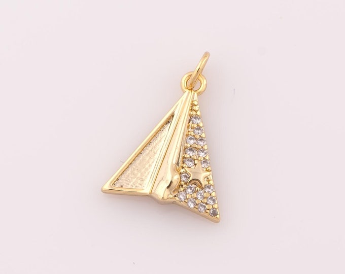 1 pcs Gold CZ Airplane Pendant,18K Gold Filled Star Charm,Airplane Charm DIY Bracelet Necklace Jewelry Making Findings Supply