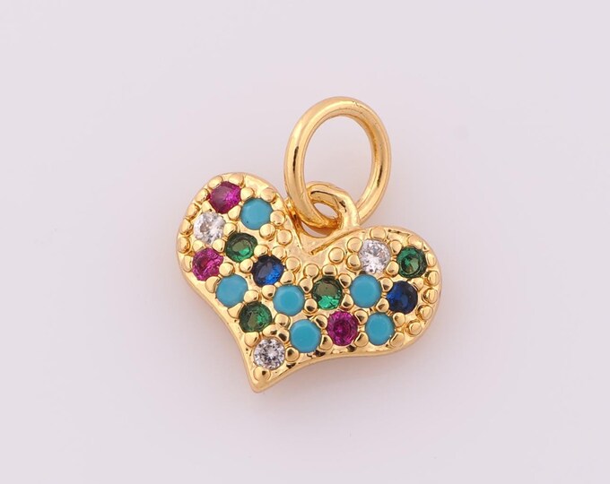 1 pcs Gold CZ Heart Pendant,18K Gold Filled Heart Charm,Heart Charm DIY Bracelet Necklace Jewelry Making Findings Supply