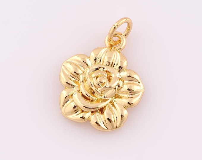 1 pcs Gold Flower Pendant,18K Gold Filled Flower Charm,Flower Charm DIY Bracelet Necklace Jewelry Making Findings Supply