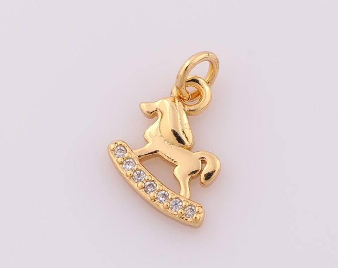 1 pcs Gold CZ Rocking Horse Pendant,18K Gold Filled Rocking Horse Charm,Horse Charm DIY Bracelet Necklace Jewelry Making Findings Supply