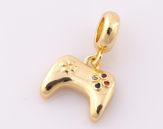 1 pcs Gold CZ Gamepad Pendant,18K Gold Filled Gamepad Charm,Gamepad Charm DIY Bracelet Necklace Jewelry Making Findings Supply