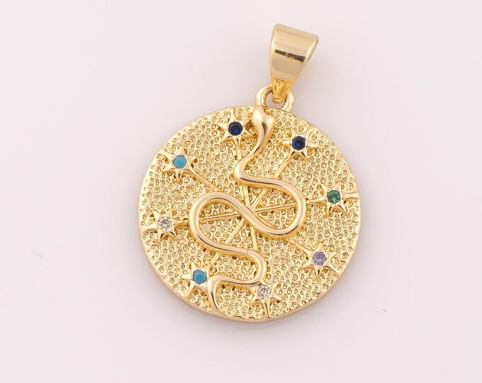 1 pcs Gold CZ Snake Pendant,18K Gold Filled Star Charm,Snake Charm DIY Bracelet Necklace Jewelry Making Findings Supply
