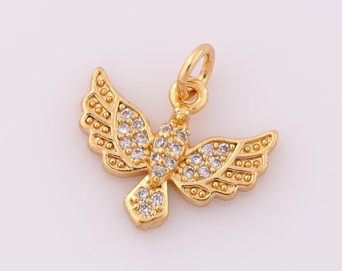 1 pcs Gold CZ Bird Pendant,18K Gold Filled Bird Charm,Bird Charm DIY Bracelet Necklace Jewelry Making Findings Supply