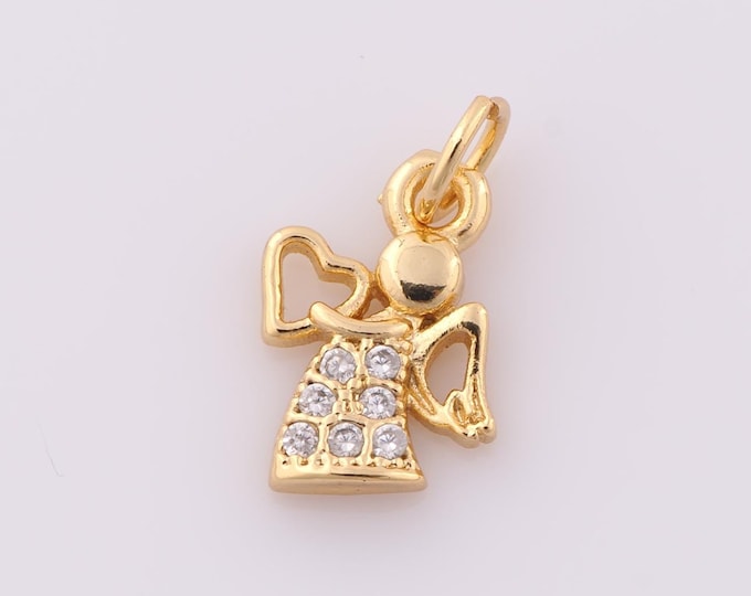 1 pcs Gold CZ Angel Pendant,18K Gold Filled Heart Charm,Angel Charm DIY Bracelet Necklace Jewelry Making Findings Supply