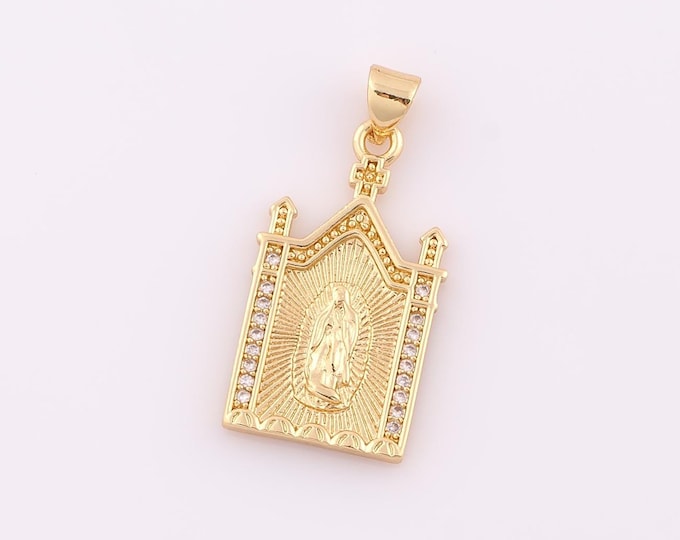 1 pcs Gold CZ Virgin Mary Pendant,18K Gold Filled Religion Charm,Catholic Charm DIY Bracelet Necklace Jewelry Making Findings Supply