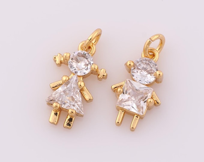 1 pcs Gold CZ Character Pendant,18K Gold Filled Boy Charm,Girl Charm DIY Bracelet Necklace Jewelry Making Findings Supply