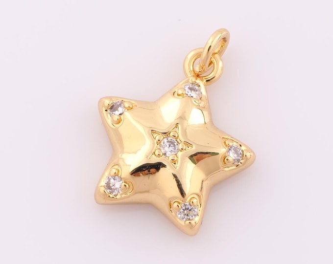 1 pcs Gold CZ Star Pendant,18K Gold Filled Star Charm,Star Charm DIY Bracelet Necklace Jewelry Making Findings Supply