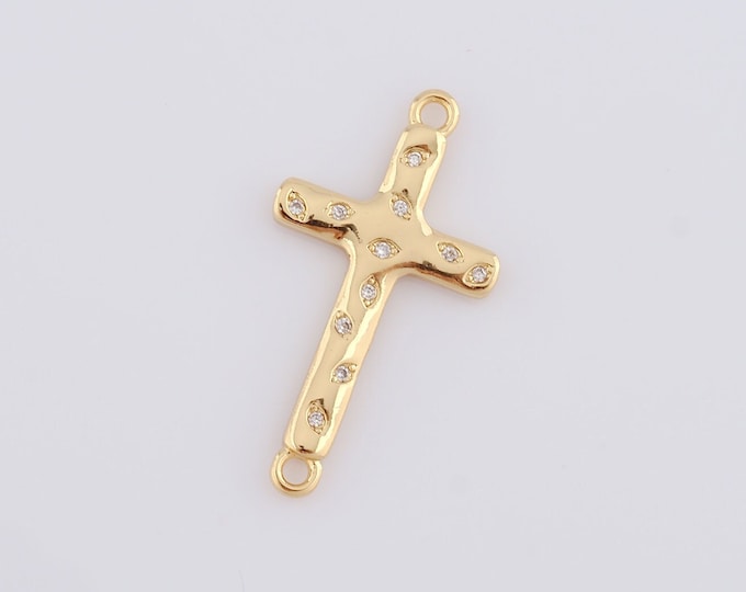 1 pcs Gold Cross Connector,18K Gold Filled CZ Religion Connector,Christian Connector DIY Bracelet Necklace Jewelry Making Findings Supply