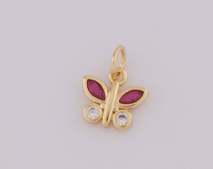 1 pcs Gold Butterfly Pendant,18K Gold Filled CZ Butterfly Charms,Butterfly Charms DIY Bracelet Necklace Jewelry Making Findings Supply